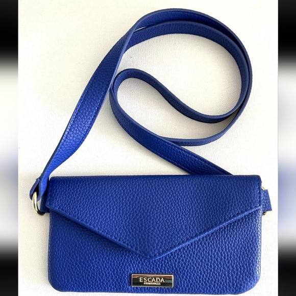 Escada Blue Pebble Crossbody Bag Escada Fragances, Faux Leather, EUC! - Picture 1 of 7